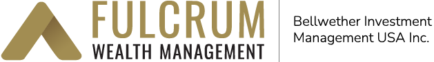 Logo for Fulcrum Wealth Management featuring a gold triangle design and the text Bellwether Investment Management USA Inc. on a gray background.
